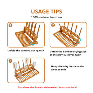 2 in 1 Adjustable Kitchen Countertop Bamboo Bottle Drying <b>Rack</b> Dish Drying <b>Rack</b> with Milk Cup Holder - Product Image 5