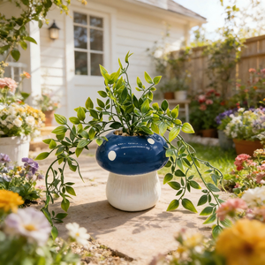 Ensemble de jardinières en céramique texturée avec fausses plantes - Décorations intérieures/extérieures - Product Image 3