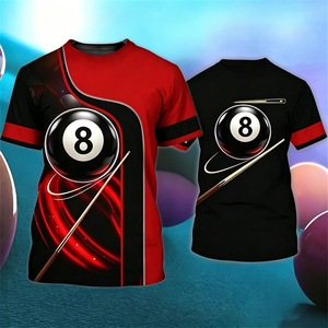 Camiseta Deportiva de Billar para Hombre S.Q.F, Roja y Negra, con Estampado Digital 3D, Estilo Vintage, 100% Algodón, Manga Corta, Transpirable - Product Image 2