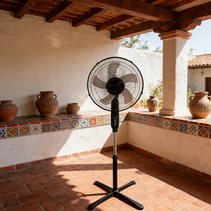 Ventilateur sur pied de grande taille, 16 pouces, noir, 5 pales, économie d'énergie, pour le bureau et la maison, vente chaude en Chine - Product Image 1