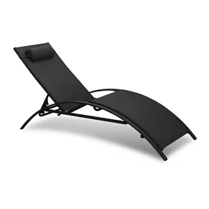 जीवन कला आधुनिक टेक्टिनेन्स कपड़े बाहरी धूप कुर्सी फोल्डेबल स्टील चैस लाउंज के साथ तकिया