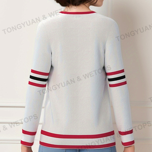 BSCI Custom Knit <strong>Ladies</strong> Sweater <strong>Cardigan</strong> Red and <strong>White</strong> Greek Letters Chenille Patch Sorority Sweater - Product Image 2