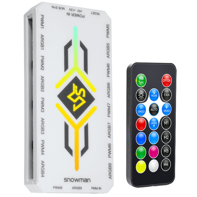 SNOWMAN ARGB LED Controller with Wireless Remote 18-Port Double Layer for Computer Case Fans and RGB Light Strips
