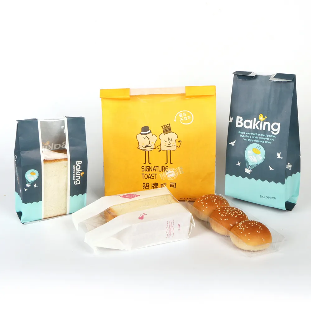 Biodegradable डिस्पोजेबल स्वनिर्धारित लोगो आकार खाद्य ग्रेड पैकेजिंग कागज नाश्ता सैंडविच रोटी Dessrt पाक बैग के साथ खिड़की