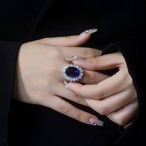 Anello di gioielli femminili di lusso <span class=keywords><strong>con</strong></span> pietra preziosa di <span class=keywords><strong>zaffiro</strong></span> blu <span class=keywords><strong>con</strong></span> chiusura in oro massiccio 925 With18k per regalo donna - Product Image 6