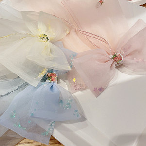 Versione coreana <span class=keywords><strong>dolce</strong></span> maglia fiocco nastro fermaglio per capelli fata Charm principessa fuggitiva foulard fiore ragazza accessori - Product Image 3