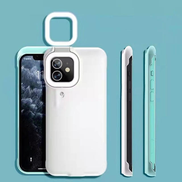 ABS+PC Ring Flash on Live Show Vlog Selfie LED Light-filling Smart Phone Case for iPhone 12 12 Pro