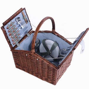 Venta directa de fábrica, cesta de <span class=keywords><strong>picnic</strong></span> de mimbre, juego de cesta de almuerzo de sauce con hebilla de cuero genuino, forro Oxford para <span class=keywords><strong>4</strong></span> <span class=keywords><strong>personas</strong></span> - Product Image 1