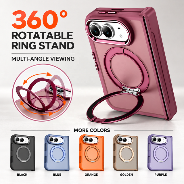 Magnetic Ring Stand Phone Case for iPhone Duo 360 Degree Rotatable Kickstand Strong Magnet 2300 Hinge Protection