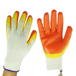 针织白色纯棉手手套平整光滑皱褶乳胶橡胶掌涂层安全工作手套施工通用