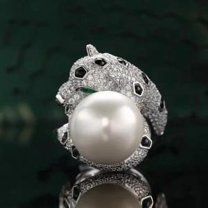 Anillo de Plata de Ley S925 Estilo Femenino Serie Ka Jia Cheetah, Perla de 13-14 mm, Diseño de Grifo con Microdefectos, Joyería de Moda, Modelo Wenchi - Product Image 4