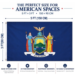 Drapeau de l'État de New York, États-Unis, 3x5 pieds, brodé et cousu, toile de nylon 210D très résistante, avec bande de renfort quadruple et œillets en laiton. - Product Image 2