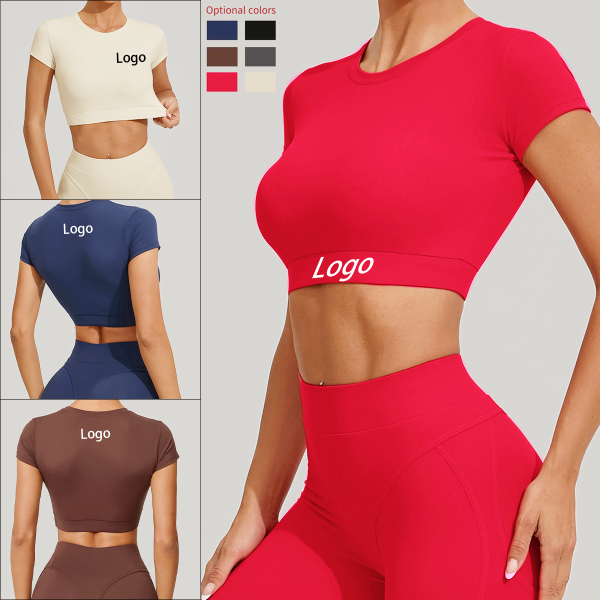 Women's Casual Versatile Tight-Fitting Breathable Quick-Drying Skinny Fit Yoga Wear Running Pilates Sports T-Shirt Short
