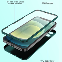 Coque de téléphone 2 en 1, étui de protection complète en verre trempé en TPU pour iPhone 11 12 13 Pro Max