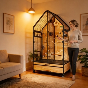 Jaula Ecológica Grande <span class=keywords><strong>para</strong></span> Pájaros, de Madera Sólida, Cerrada, de Múltiples Niveles, Casa <span class=keywords><strong>para</strong></span> Loros, Aviario de Lujo <span class=keywords><strong>para</strong></span> Interiores - Product Image 2