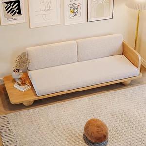 Sofá de Madera Maciza de Estilo Nórdico Japonés, Color Natural, Tapizado con Relleno de Espuma, Muebles para Sala de Estar - Product Image 3