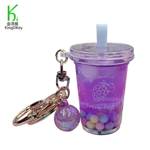 Offre Spéciale acrylique Mini Perle Thé Au Lait Tasse Keytag Creative Rempli Liquide Fruits Imprimé Boba Porte-clés Sac Accessoire Keyholder