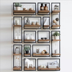 Étagère murale en bois de <span class=keywords><strong>pin</strong></span>, étagères de rangement en fil métallique, étagères flottantes en bois, accessoires de meubles muraux pour la maison - Product Image 5