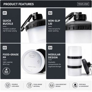 Wholesale Custom Logo Stackable <b>Protein</b> Powder Container Portable Gym Fitness Supplement Storage Funnel <b>Bottle</b> with Carabiner - Product Image 2