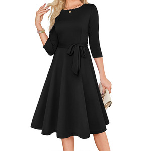 Abito da Cocktail <span class=keywords><strong>Corto</strong></span> da <span class=keywords><strong>Donna</strong></span> 2026 con Scollo a O e Cintura, Alta Qualità, Maniche a 3/4, Stile Vintage, Lunghezza al Ginocchio, per Ospiti di Matrimonio - Product Image 2