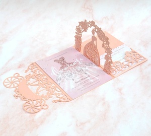 Carrozza da favola quinceanera 3d pop up laser cut blush pink girl inviti - Product Image 5