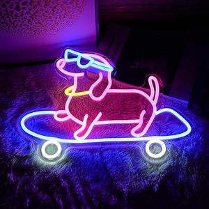 Skateboard Dog Neon dấu hiệu Dễ Thương Kính Dog <span class=keywords><strong>Led</strong></span> Neon động vật dấu hiệu sáng thích hợp cho phòng ngủ trang trí cửa hàng vật nuôi nghệ thuật trang trí tường - Product Image 1