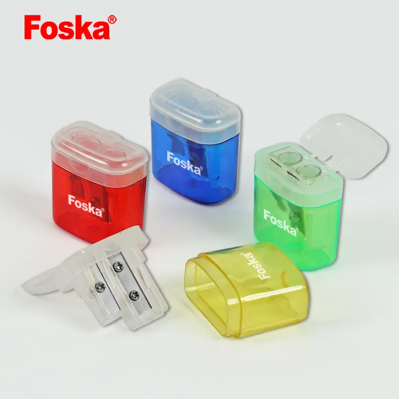 Two Holes Transparent Color Plastic School and Kids Pencil Sharpener