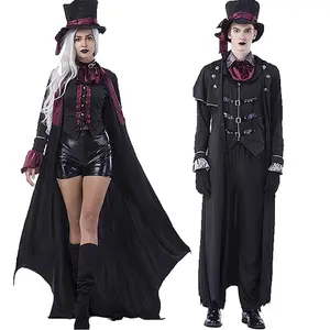 Kostum vampir Halloween pria dan wanita, kostum bermain peran ksatria gelap, pakaian cosplay Anime untuk pria dan wanita