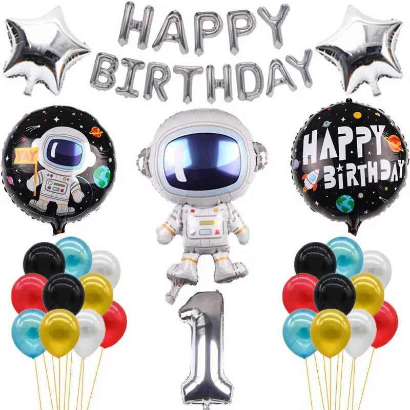 Bebek doğum günü uzay adamı astronot parti bebek duş süslemeleri balon mutlu doğum günü numarası yazı afiş folyo balonlar seti