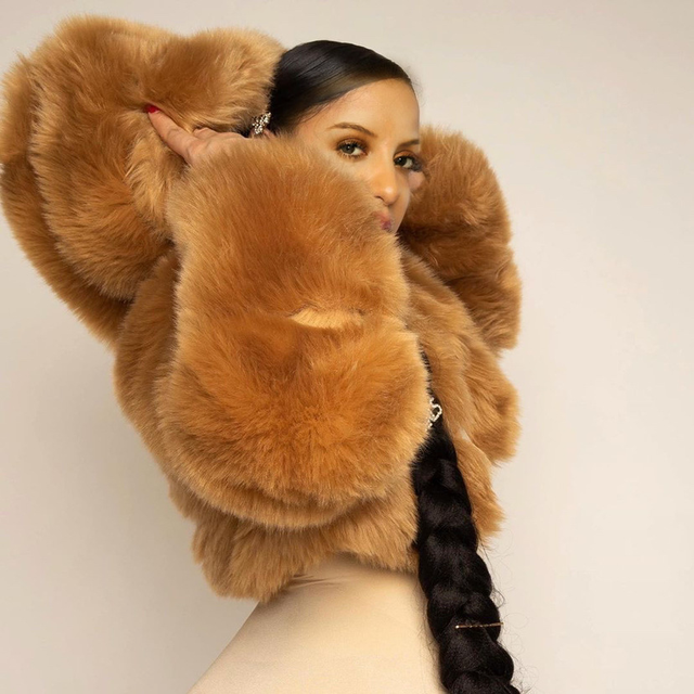 2025 Women Winter Faux Fur Coat Cropped Bubble Jacket Plus Size Short Motorcycle Hooded Factory Price