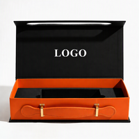 Boîte cadeau magnétique de luxe bicolore avec poignée en PU, insert en EVA, boîte rigide à rabat imprimée, logo personnalisé, boîte cadeau d'entreprise