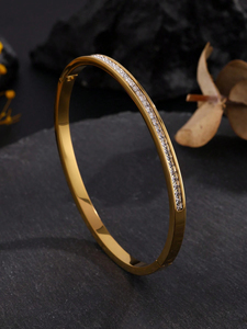 CE RHOS Certificate Stainless Steel 18K Gold Plated Heart Rhinestone Luxury Designer <strong>Bangle</strong> <strong>Set</strong> with for Women Mothers Day Gift - Product Image 4