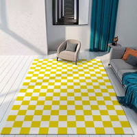Alfombra Moderna Suave de Pelo Largo con Diseño Rectangular de Tablero de Ajedrez y Damas, Hecha a Máquina, Lavable, para Sala de Estar y Uso Hotelero