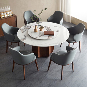 Mesa de comedor redonda italiana con sillas de cuero mesa de comedor redonda superior de mármol con mesa de comedor giratoria redonda de <span class=keywords><strong>Susan</strong></span> perezosa - Product Image 4