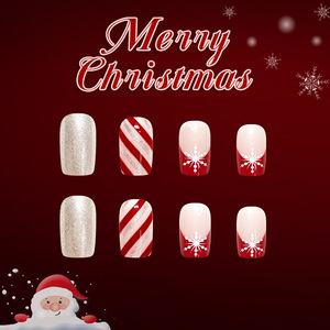 <span class=keywords><strong>Uñas</strong></span> postizas <span class=keywords><strong>elegantes</strong></span> de acrílico, cortas, cuadradas y ovaladas, color rojo navideño con brillantina plateada y copos de nieve, 24 piezas, pre-prensadas y duraderas. - Product Image 4
