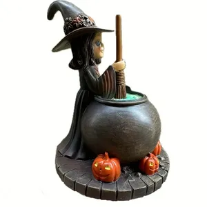 Estatua de bruja de Halloween de buena calidad, olla mágica, poción de elaboración de cerveza y adorno de bruja de resina de calabaza, decoración interior y exterior - Product Image 1