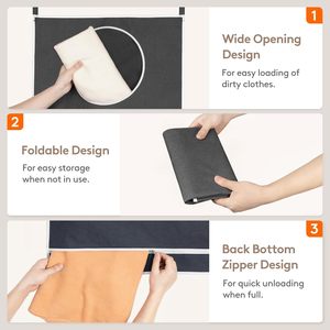 Cesto para la ropa sucia para colgar sobre la puerta, 33x15x85cm, cesta colgante plegable para baño, organizador de ropa, tela de poliéster - Product Image 4