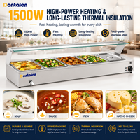 Chauffe-Plats Buffet Professionnel en Acier Inoxydable à Cinq Bacs avec Cloche en Verre pour Hôtels, Restaurants et Traiteurs - Bain-Marie
