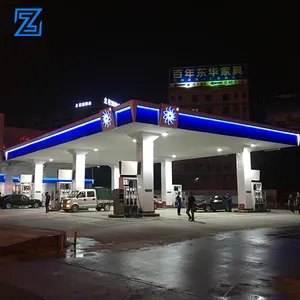 Professional Steel Structural Build Prefab Space Frame Filling Gas Petrol Station Canopy Roof Construction fuel pump gas station
