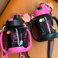 Bouteille d'eau à double poignée, grande capacité, avec paille, pour filles, fitness et sport