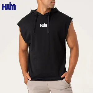 Gilet à capuche d'entraînement de basket-ball américain pour hommes Logo personnalisé Débardeurs à capuche d'entraînement en coton sans manches Gym Hoodies