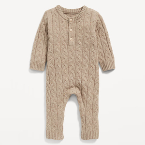 Pijama de noche para niño pequeño de color neutro de <span class=keywords><strong>lana</strong></span> merino personalizado, suéter para recién <span class=keywords><strong>nacido</strong></span>, ropa de punto acanalada de una pieza, mono de bebé - Product Image 1