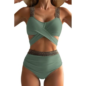 Ensemble de maillots de bain pour femmes <span class=keywords><strong>MGOO</strong></span> avec logo personnalisé, bikini sur mesure avec cordon de serrage, bijoux et volants, motif uni, ensemble 2 pièces - Product Image 5
