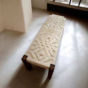 Banc deux places tressé style ferme pour salon et appartement – Gain de place, polyvalent, écologique, console - Product Image 1