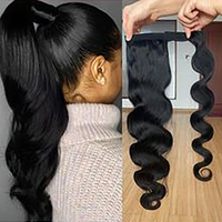 Supports en queue de cheval naturelle, extension de cheveux crépus lisses, supports de cheveux humains, à enrouler