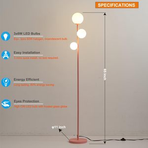 Lampe sur pied moderne en laiton avec globe en verre givré, lumière LED, 64 pouces de hauteur, design minimaliste pour salon - Product Image 2