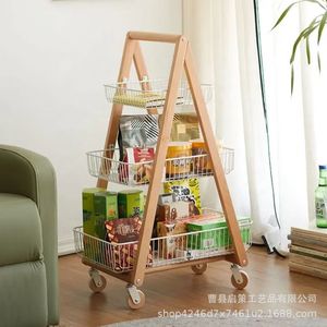 Wooden Mobile <b>Storage</b> <b>Cart</b> 3 Tier With Wheels For Living Room Kitchen Bathroom Organization - Product Image 1