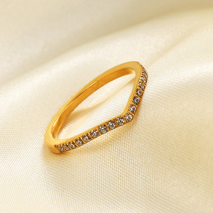 Heart Shape Diamond <b>Ring</b> 2mm Thin Band Pave Setting Women's Fashion Jewelry Gift Index <b>Finger</b> <b>Ring</b> Steel Gold Color - Product Image 4