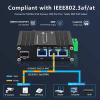 Mini Switch Industrial PoE+ Gigabit de 3 Puertos con Uplink SFP y Amplificador de Voltaje de 12-48VDC para Riel DIN