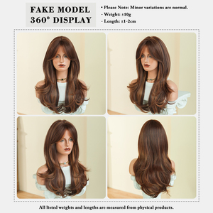 Perruques synthétiques mi-longues de 26 pouces, marron châtain avec mèches blond <span class=keywords><strong>caramel</strong></span>, en fibre résistante à la chaleur, effet mat naturel, Peluca - Product Image 5